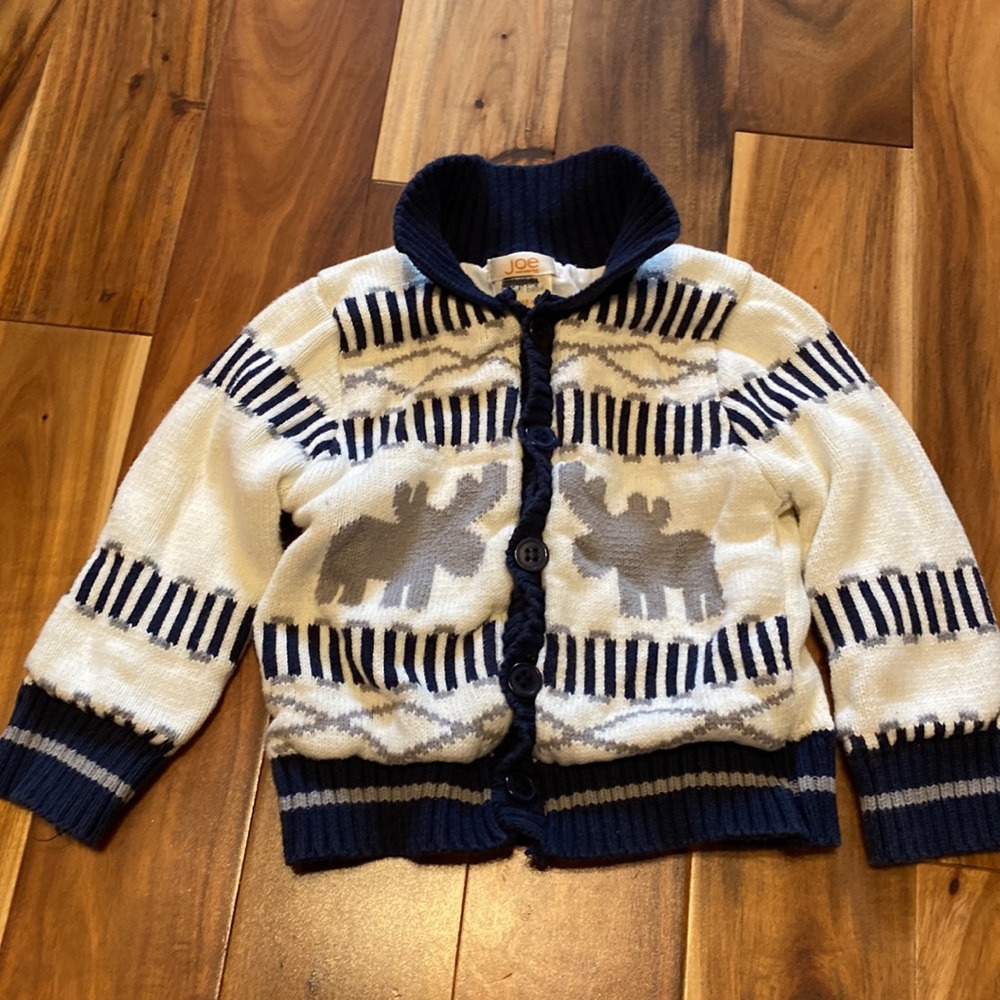 Boy’s Size 12-18 Months Joe Fresh Sweater Jacket with Moose Design